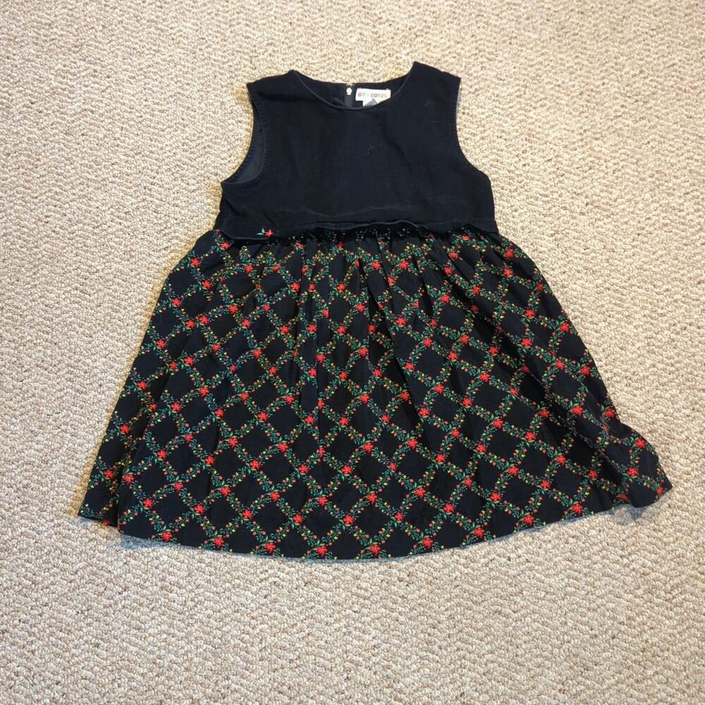 Vintage Gymboree Holiday Garland Floral Christmas Dress Corduroy XXL 5-7 yr 1998